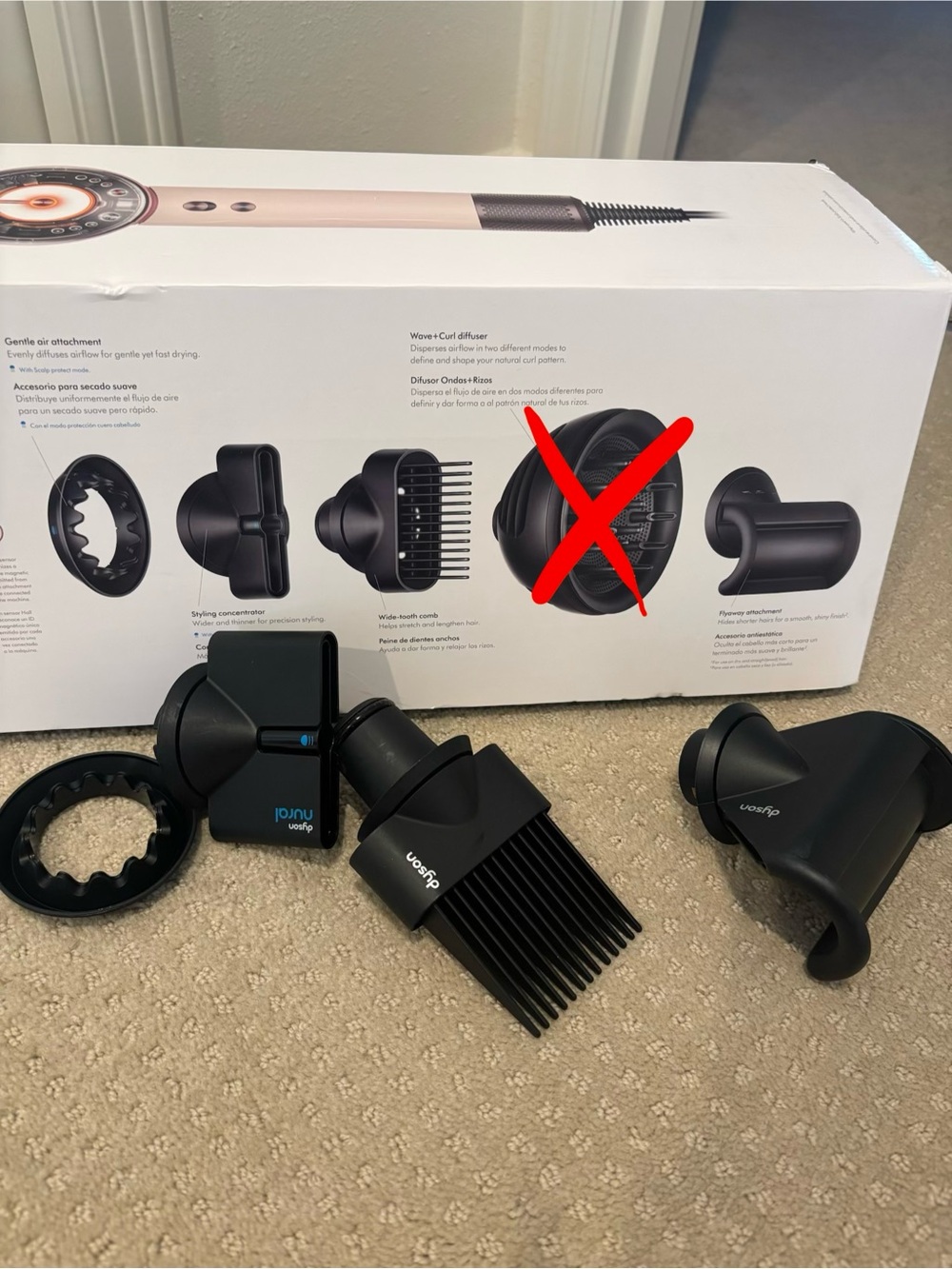 Dyson Black Hair Styling Attachment Set with Comb and Nozzle Accessories